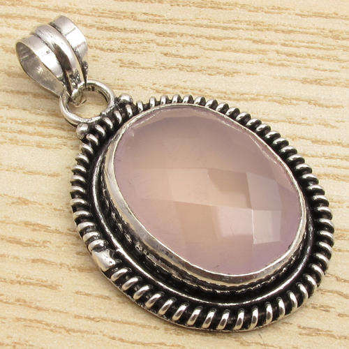 IMPORTED FROM INDIA!! - GORGEOUS NATURAL ROSE QUARTZ STERLING SILVER PENDANT!!