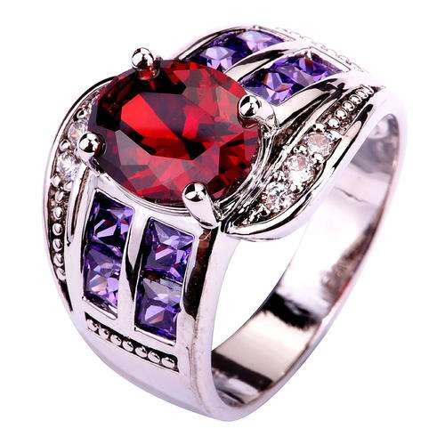 ***WOAW!!!***STUNNING AMETHYSTS AND GARNETS IN STERLING SILVER RING!!!