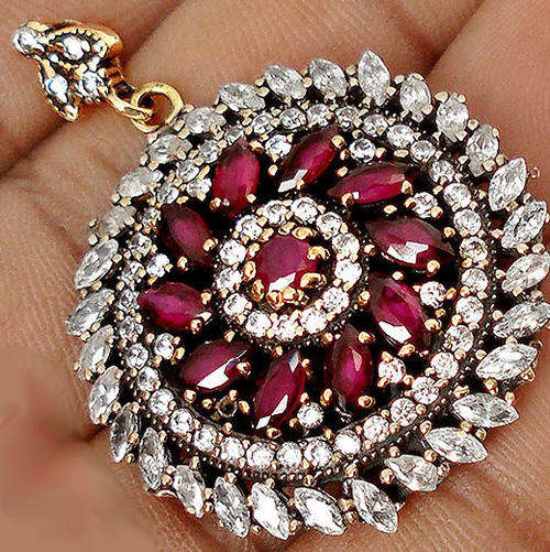 ***EXQUISITE TURKISH STYLE RANGE!!*** NATURAL RUBIES IN SOLID STERLING SILVER PENDANT!!