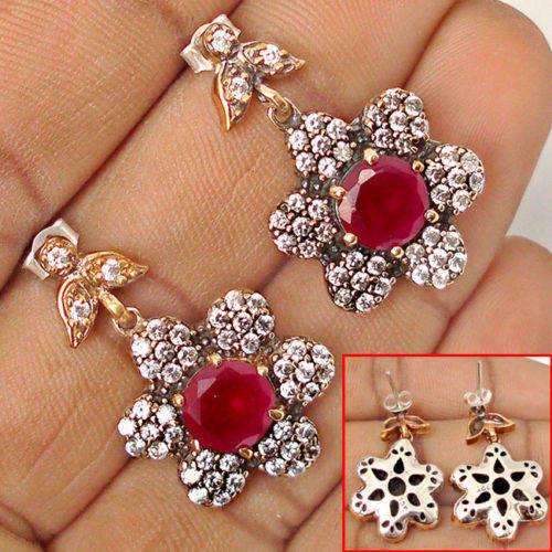 ***EXQUISITE TURKISH STYLE RANGE!!*** NATURAL RUBIES IN SOLID STERLING SILVER EARRINGS!!