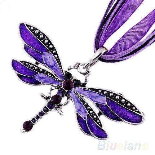 ***FAIRYTALE COLLECTION!***GORGEOUS RHINESTONE DRAGONFLY PENDANT WITH CORD AND RIBBON NECKLACE!