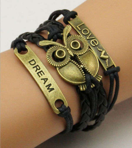 **GORGEOUS AND HOT!!***BEAUTIFUL DREAM, LOVE, OWL INFINITY BRACELET!