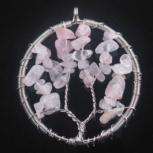 ***FAIRYTALE COLLECTION!!!*** BEAUTIFUL ROSE QUARTZ GEMSTONE TREE OF LIFE PENDANT!