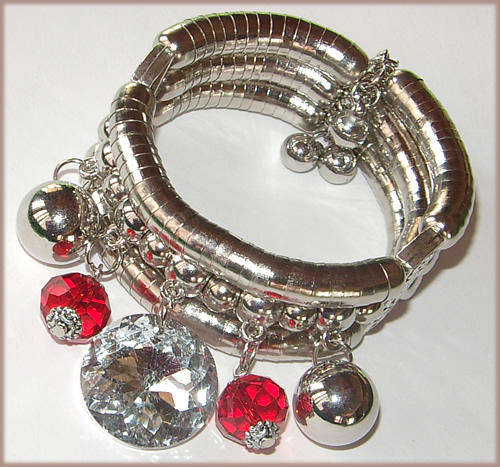 ***NICE!!*** STUNNING STACKED SILVER BANGLE WITH CHARMS!!