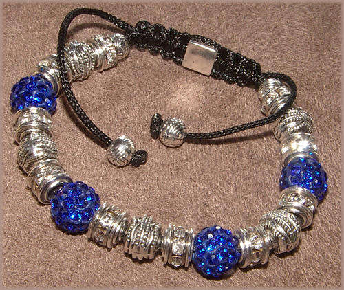 FASHION COLLECTION! - PRETTY DISCO BALL AND SILVER CHARM BLACK CORD MACRAME BRACELET!!