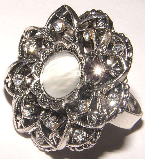``ADJUSTABLE`` - BIG AND BOLD DRESS RING WITH CAT`S EYE AND RHINESTONES!
