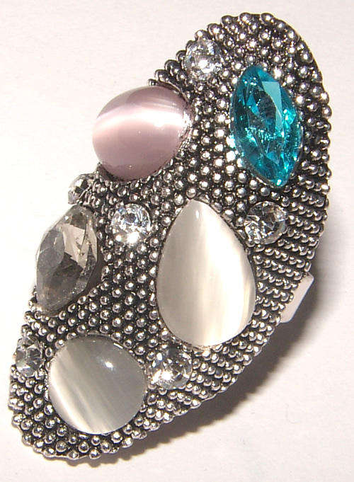 ``ADJUSTABLE`` - BIG AND BOLD DRESS RING WITH CAT`S EYES AND RHINESTONES!
