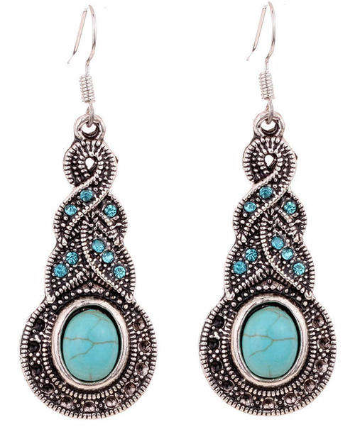 ***CHARM-ING!! ELEGANT TIBETAN SILVER TURQUOISE DANGLING EARRINGS!!