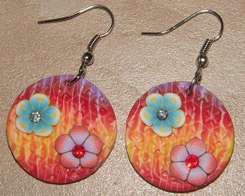 ***NEW!***PRETTY FIMO POLYMER CLAY AND RHINESTONE DANGLING EARRINGS!!!