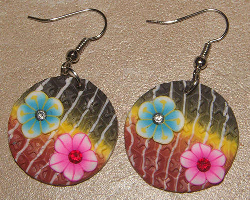 ***NEW!***PRETTY FIMO POLYMER CLAY AND RHINESTONE DANGLING EARRINGS!!!