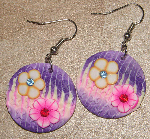 ***NEW!***PRETTY FIMO POLYMER CLAY AND RHINESTONE DANGLING EARRINGS!!!