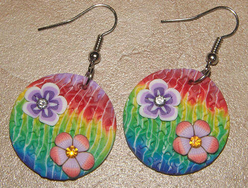 ***NEW!***PRETTY FIMO POLYMER CLAY AND RHINESTONE DANGLING EARRINGS!!!