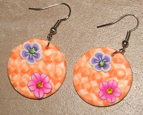 ***NEW!***PRETTY FIMO POLYMER CLAY AND RHINESTONE DANGLING EARRINGS!!!