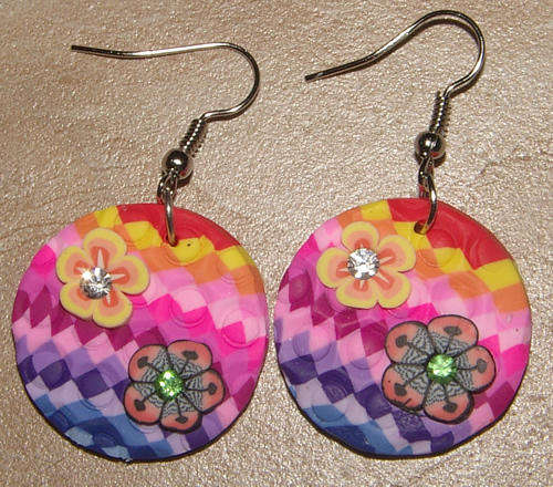 ***NEW!***PRETTY FIMO POLYMER CLAY AND RHINESTONE DANGLING EARRINGS!!!