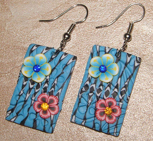 ***NEW!***PRETTY FIMO POLYMER CLAY AND RHINESTONE DANGLING EARRINGS!!!