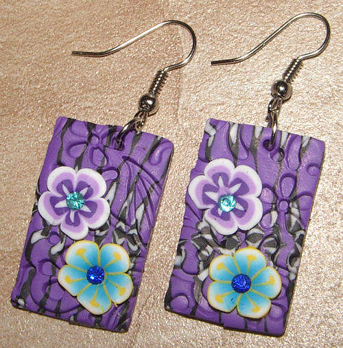 ***NEW!***PRETTY FIMO POLYMER CLAY AND RHINESTONE DANGLING EARRINGS!!!