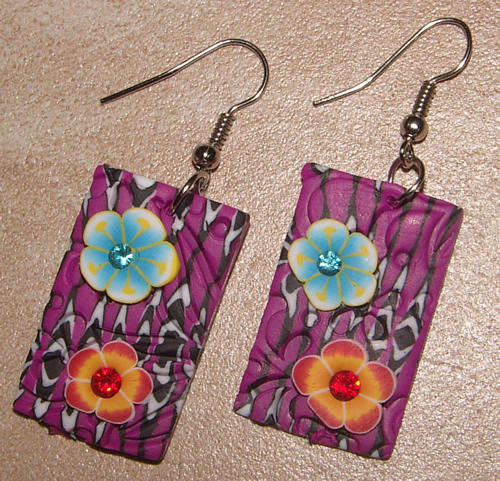 ***NEW!***PRETTY FIMO POLYMER CLAY AND RHINESTONE DANGLING EARRINGS!!!