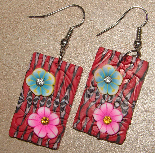 ***NEW!***PRETTY FIMO POLYMER CLAY AND RHINESTONE DANGLING EARRINGS!!!