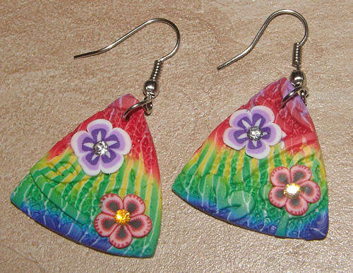 ***NEW!***PRETTY FIMO POLYMER CLAY AND RHINESTONE DANGLING EARRINGS!!!