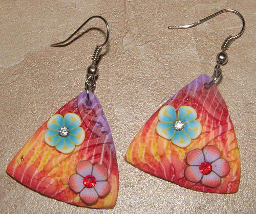 ***NEW!***PRETTY FIMO POLYMER CLAY AND RHINESTONE DANGLING EARRINGS!!!