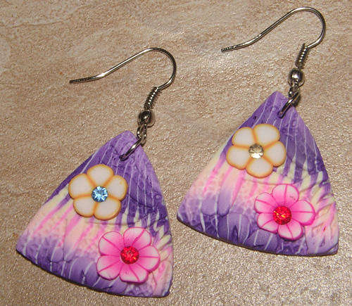 ***NEW!***PRETTY FIMO POLYMER CLAY AND RHINESTONE DANGLING EARRINGS!!!