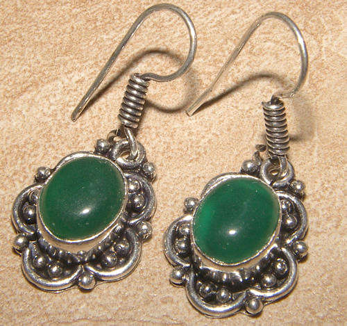 IMPORTED FROM INDIA!! - GORGEOUS NATURAL RARE GREEN ONYX IN STERLING SILVER EARRINGS!!