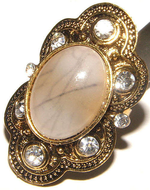 ***ADJUSTABLE*** GORGEOUS BRONZE RING WITH MOCK GEMSTONE AND RHINESTONES