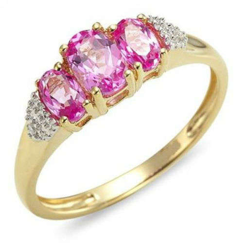 ***WOAW!!!***STUNNING PINK SAPPHIRES YELLOW GOLD DRESS RING!!!