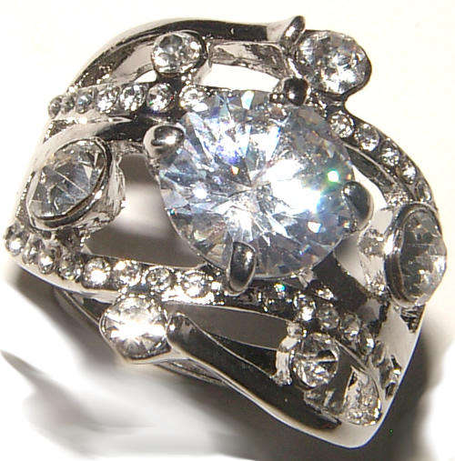 ^-^  SPARKLING LADIES DRESS RING WITH CUBIC ZIRCONIUM  AND RHINESTONES! ^-^