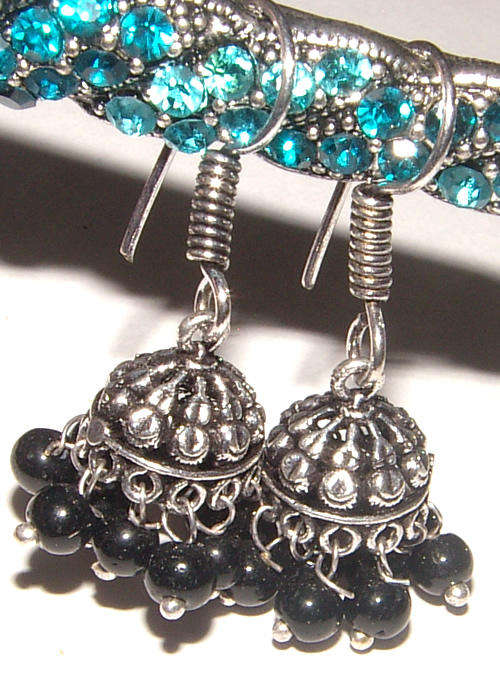 ANOTHER FIRST ON BIDORBUY!! - GORGEOUS GEMSTONE JHUMKA/JHUMKI EARRINGS IN STERLING SILVER!