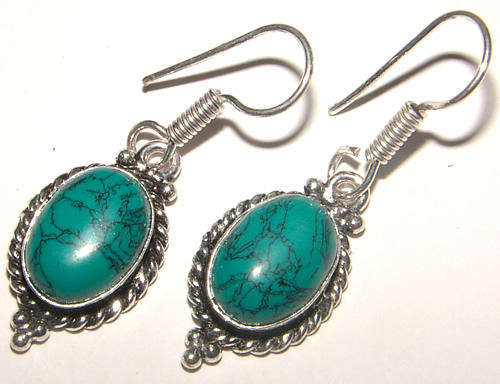 INDIA RANGE!! - GORGEOUS NATURAL TURQUOISE IN STERLING SILVER EARRINGS!!