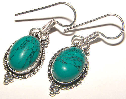 INDIA RANGE!! - GORGEOUS NATURAL TURQUOISE IN STERLING SILVER EARRINGS!!