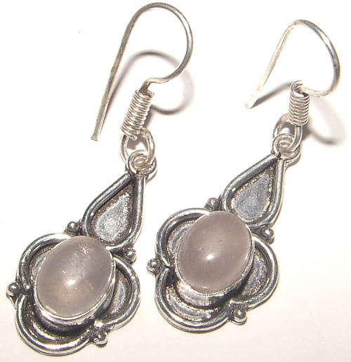 INDIA RANGE!! - GORGEOUS NATURAL ROSE QUARTZ STERLING SILVER EARRINGS!!