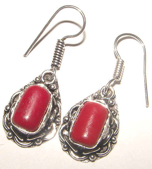 INDIA RANGE!! - GORGEOUS NATURAL RED CORAL IN STERLING SILVER EARRINGS!!