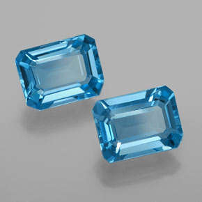 PAIR OF NATURAL TOPAZ -  SWISS BLUE OCTAGON CUT - 0.830cts