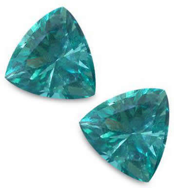 NATURAL TOPAZ MATCHING PAIR  -  TEAL GREEN TRILLIANT CUT - 1.120cts