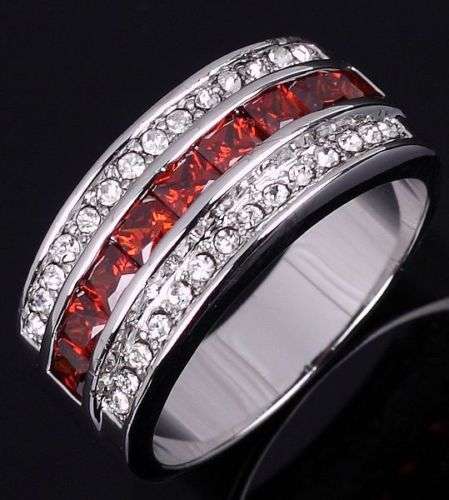 ***WOAW!!!***STUNNING GARNETS AND DIAMONDS WHITE GOLD RING!!!