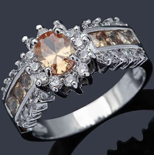 ***WOAW!!!***STUNNING CHAMPAGNE TOPAZ AND DIAMONDS WHITE GOLD RING!!!