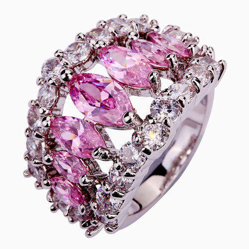 *** SIZE 7 ***STUNNING PINK SAPPHIRE AND TOPAZ STERLING SILVER RING!!!