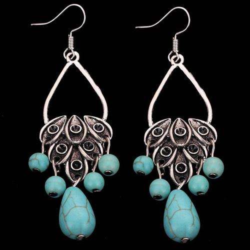 ***CHARM-ING!! ELEGANT TIBETAN SILVER TURQUOISE DANGLING EARRINGS!!