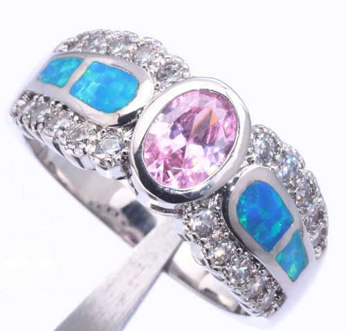 GORGEOUS!! - PINK SAPPHIRE AND FIRE OPALS STERLING SILVER RING!!
