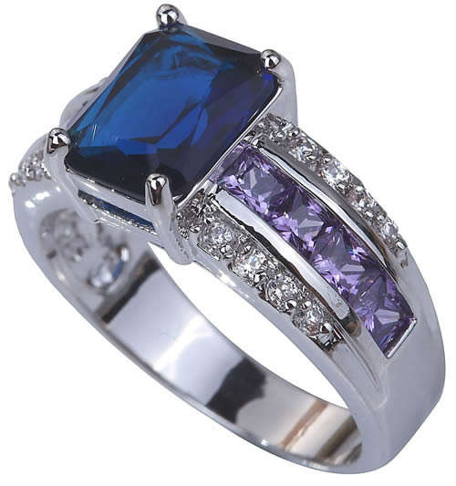 ***SIZE - 7 ***STUNNING SAPPHIRE, AMETHYST ANDS TOPAZ STERLING SILVER RING!!!