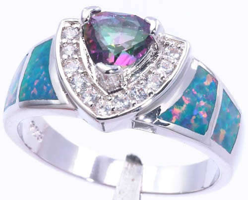 GORGEOUS!! - RAINBOW TOPAZ, ZIRCON AND BLUE OPALS STERLING SILVER RING!!