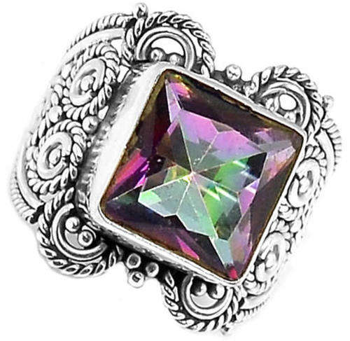 ***WOAW!!!*** GORGEOUS NATURAL MYSTIC TOPAZ IN SOLID STERLING SILVER RING!!!