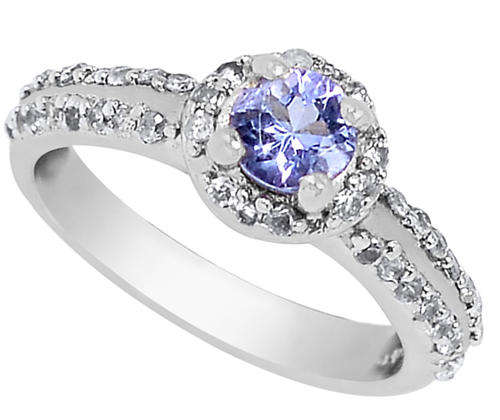***SWEET!*** SPARKLING NATURAL TANZANITE AND DIAMOND SIMULANTS IN SOLID STERLING SILVER RING!!!
