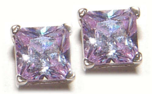 4mm SQUARE LAVENDER CZ STERLING SILVER STUD EARRINGS!