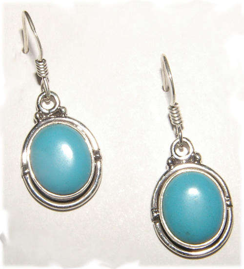 ELEGANT NATURAL TURQUOISE STERLING SILVER DANGLING EARRINGS