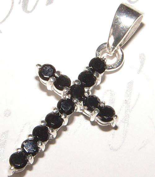 BLACK DIAMOND SIMULANTS ---STERLING SILVER CROSS