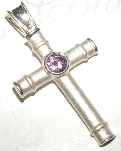 PINK CZ STERLING SILVER CROSS PENDANT