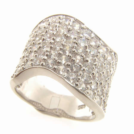 WHITE SIMULATED DIAMOND STERLING SILVER CLUSTER RING.